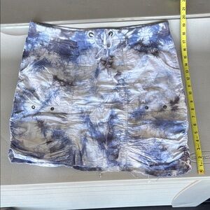 Wearable brand Blue and White Tie-Dye Skirt with frayed hem & drawstring